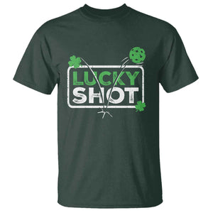 Funny St Patricks Day Pickleball T Shirt - Lucky Shot Shamrock Holiday Humor Tee TS11 Dark Forest Green Print Your Wear