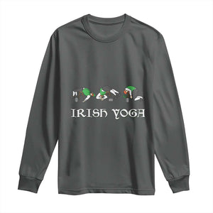 Funny St Patricks Day Beer Drinking Long Sleeve Shirt Irish Yoga Leprechaun Beer Mug TS11 Dark Heather Print Your Wear