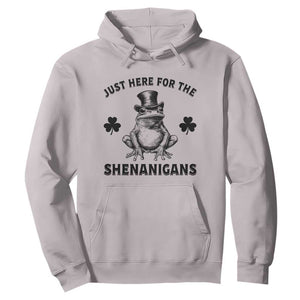 Funny St Patrick's Day Just Here For The Shenanigans Hoodie Frog Shamrock TS11 Ice Gray Print Your Wear
