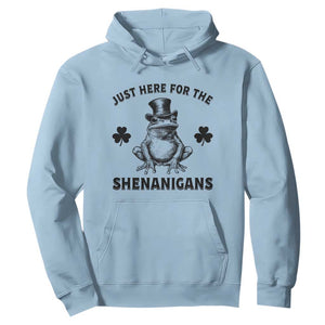 Funny St Patrick's Day Just Here For The Shenanigans Hoodie Frog Shamrock TS11 Light Blue Print Your Wear