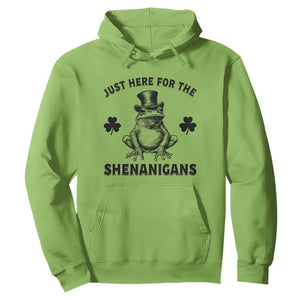 Funny St Patrick's Day Just Here For The Shenanigans Hoodie Frog Shamrock TS11 Lime Print Your Wear