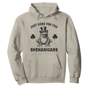 Funny St Patrick's Day Just Here For The Shenanigans Hoodie Frog Shamrock TS11 Sand Print Your Wear