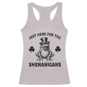 Funny St Patrick's Day Just Here For The Shenanigans Racerback Tank Top Frog Shamrock TS11 Ice Gray Print Your Wear
