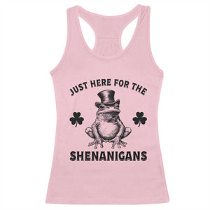 Funny St Patrick's Day Just Here For The Shenanigans Racerback Tank Top Frog Shamrock TS11 Light Pink Print Your Wear