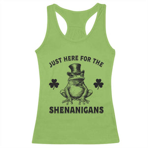 Funny St Patrick's Day Just Here For The Shenanigans Racerback Tank Top Frog Shamrock TS11 Lime Print Your Wear
