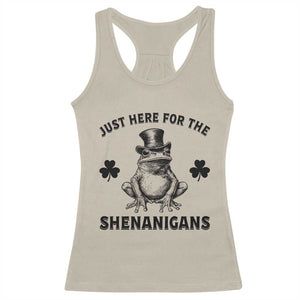 Funny St Patrick's Day Just Here For The Shenanigans Racerback Tank Top Frog Shamrock TS11 Sand Print Your Wear