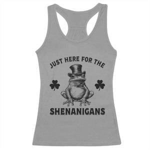 Funny St Patrick's Day Just Here For The Shenanigans Racerback Tank Top Frog Shamrock TS11 Sport Gray Print Your Wear