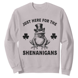 Funny St Patrick's Day Just Here For The Shenanigans Sweatshirt Frog Shamrock TS11 Ice Gray Print Your Wear