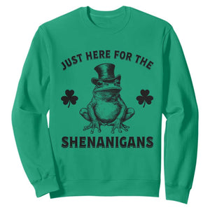 Funny St Patrick's Day Just Here For The Shenanigans Sweatshirt Frog Shamrock TS11 Irish Green Print Your Wear