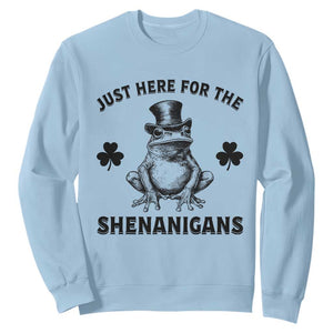 Funny St Patrick's Day Just Here For The Shenanigans Sweatshirt Frog Shamrock TS11 Light Blue Print Your Wear