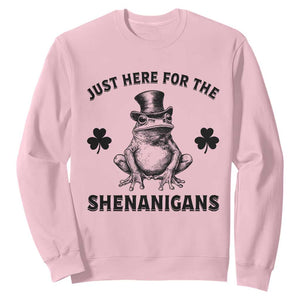 Funny St Patrick's Day Just Here For The Shenanigans Sweatshirt Frog Shamrock TS11 Light Pink Print Your Wear