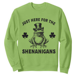Funny St Patrick's Day Just Here For The Shenanigans Sweatshirt Frog Shamrock TS11 Lime Print Your Wear