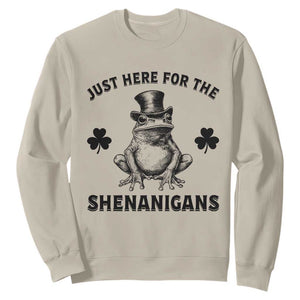 Funny St Patrick's Day Just Here For The Shenanigans Sweatshirt Frog Shamrock TS11 Sand Print Your Wear
