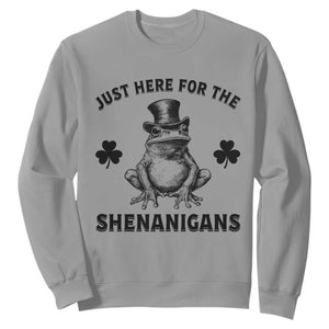 Funny St Patrick's Day Just Here For The Shenanigans Sweatshirt Frog Shamrock TS11 Sport Gray Print Your Wear