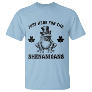 Funny St Patrick's Day Just Here For The Shenanigans T Shirt Frog Shamrock TS11 Light Blue Print Your Wear