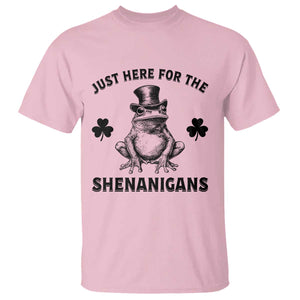 Funny St Patrick's Day Just Here For The Shenanigans T Shirt Frog Shamrock TS11 Light Pink Print Your Wear