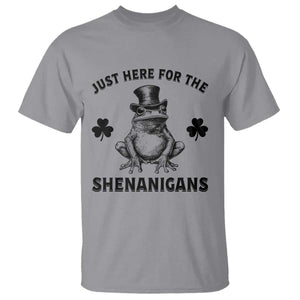 Funny St Patrick's Day Just Here For The Shenanigans T Shirt Frog Shamrock TS11 Sport Gray Print Your Wear