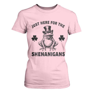 Funny St Patrick's Day Just Here For The Shenanigans T Shirt For Women Frog Shamrock TS11 Light Pink Print Your Wear