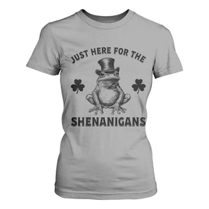 Funny St Patrick's Day Just Here For The Shenanigans T Shirt For Women Frog Shamrock TS11 Sport Gray Print Your Wear