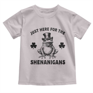 Funny St Patrick's Day Just Here For The Shenanigans Toddler T Shirt Frog Shamrock TS11 Ice Gray Print Your Wear