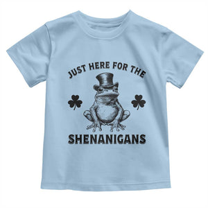 Funny St Patrick's Day Just Here For The Shenanigans Toddler T Shirt Frog Shamrock TS11 Light Blue Print Your Wear