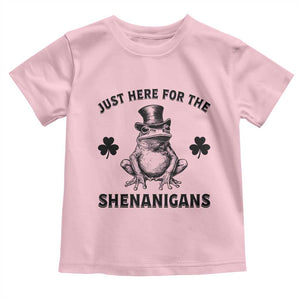 Funny St Patrick's Day Just Here For The Shenanigans Toddler T Shirt Frog Shamrock TS11 Light Pink Print Your Wear