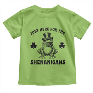 Funny St Patrick's Day Just Here For The Shenanigans Toddler T Shirt Frog Shamrock TS11 Lime Print Your Wear