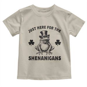 Funny St Patrick's Day Just Here For The Shenanigans Toddler T Shirt Frog Shamrock TS11 Sand Print Your Wear