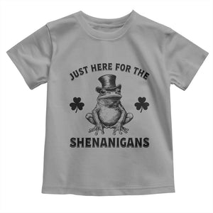 Funny St Patrick's Day Just Here For The Shenanigans Toddler T Shirt Frog Shamrock TS11 Sport Gray Print Your Wear