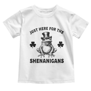 Funny St Patrick's Day Just Here For The Shenanigans Toddler T Shirt Frog Shamrock TS11 White Print Your Wear