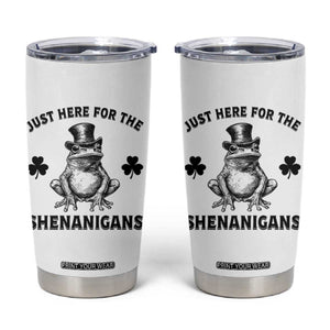Funny St Patrick's Day Just Here For The Shenanigans Tumbler Cup Frog Shamrock TS11 White Print Your Wear