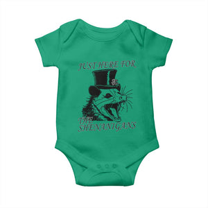 Funny St Patrick's Day Opossum Baby Onesie Just Here For The Shenanigans Shamrock TS11 Irish Green Print Your Wear
