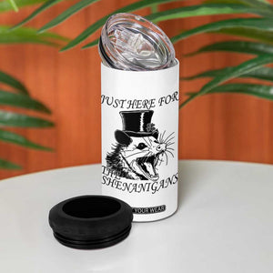 Funny St Patrick's Day Opossum 4 in 1 Can Cooler Tumbler Just Here For The Shenanigans Shamrock TS11 Print Your Wear