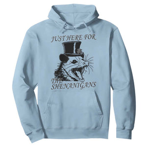 Funny St Patrick's Day Opossum Hoodie Just Here For The Shenanigans Shamrock TS11 Light Blue Print Your Wear
