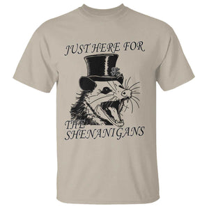 Funny St Patrick's Day Opossum T Shirt Just Here For The Shenanigans Shamrock TS11 Sand Print Your Wear