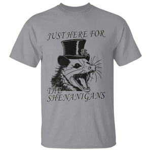 Funny St Patrick's Day Opossum T Shirt Just Here For The Shenanigans Shamrock TS11 Sport Gray Print Your Wear