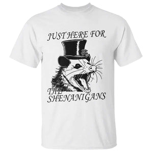 Funny St Patrick's Day Opossum T Shirt Just Here For The Shenanigans Shamrock TS11 White Print Your Wear