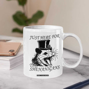 Funny St Patrick's Day Opossum Coffee Mug Just Here For The Shenanigans Shamrock TS11 Print Your Wear