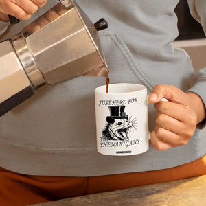 Funny St Patrick's Day Opossum Coffee Mug Just Here For The Shenanigans Shamrock TS11 Print Your Wear