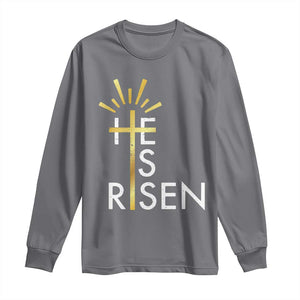 He Is Risen Long Sleeve Shirt Christian Easter Day Religious Bible Verse Cross TS11 Charcoal Print Your Wear