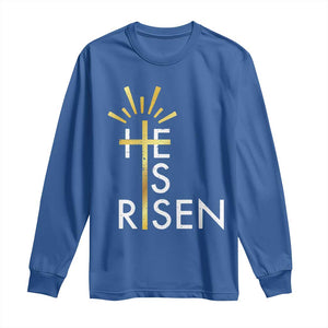 He Is Risen Long Sleeve Shirt Christian Easter Day Religious Bible Verse Cross TS11 Royal Blue Print Your Wear