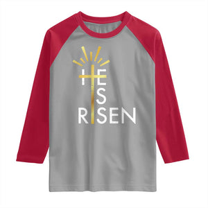 He Is Risen Raglan Shirt Christian Easter Day Religious Bible Verse Cross TS11 Sport Gray Red Print Your Wear