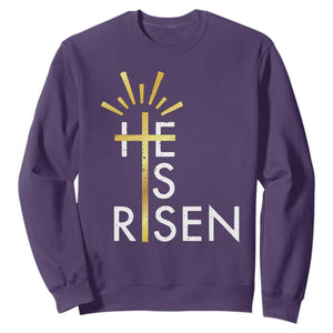 He Is Risen Sweatshirt Christian Easter Day Religious Bible Verse Cross TS11 Purple Print Your Wear