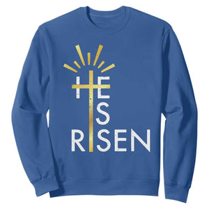 He Is Risen Sweatshirt Christian Easter Day Religious Bible Verse Cross TS11 Royal Blue Print Your Wear