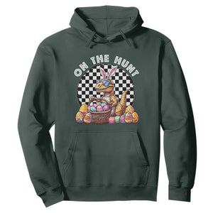Funny Easter Day Dinosaur Bunny Hoodie On The Hunt Egg Hunting TS11 Dark Forest Green Print Your Wear