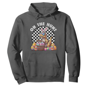 Funny Easter Day Dinosaur Bunny Hoodie On The Hunt Egg Hunting TS11 Dark Heather Print Your Wear