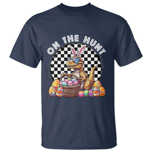 Funny Easter Day Dinosaur Bunny T Shirt On The Hunt Egg Hunting TS11 Navy Print Your Wear