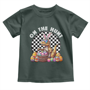 Funny Easter Day Dinosaur Bunny Toddler T Shirt On The Hunt Egg Hunting TS11 Dark Forest Green Print Your Wear