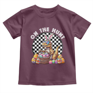 Funny Easter Day Dinosaur Bunny Toddler T Shirt On The Hunt Egg Hunting TS11 Maroon Print Your Wear