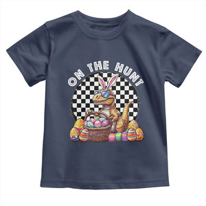 Funny Easter Day Dinosaur Bunny Toddler T Shirt On The Hunt Egg Hunting TS11 Navy Print Your Wear